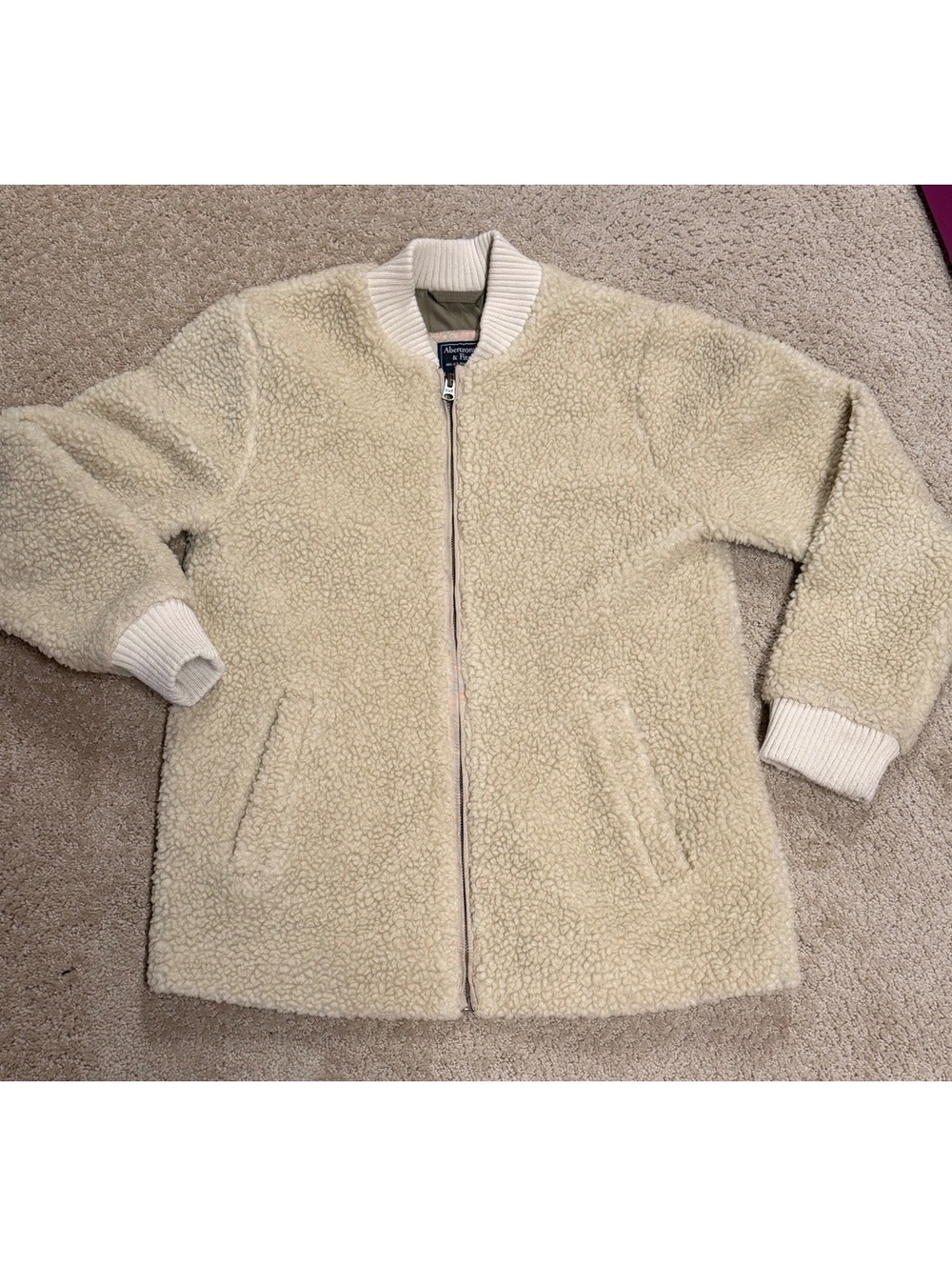 Abercrombie & Fitch Cream Sherpa Fleece Bomber Jacket Women’s small
